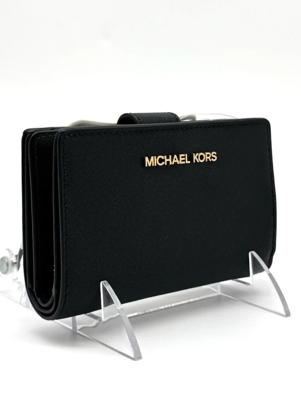 Michael Kors Medium Bifold Zip Chain Wallet Black/Gold